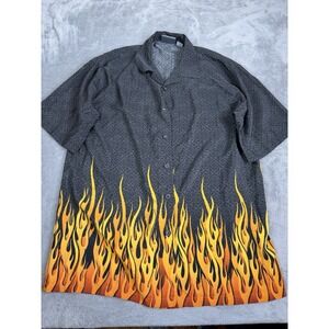 Vintage Y2K Breakdown Flame Short Sleeve Button Down Shirt Men's Size XL Gray